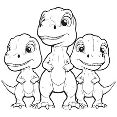 Cute Trex Dinosaur familly Animal For Coloring Book Or Coloring Page For Kids Vector Clipart Illustration