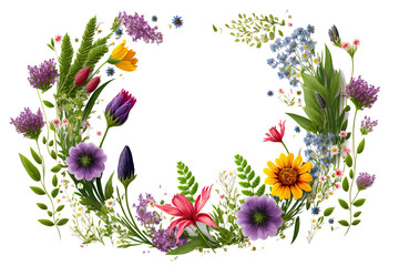 Rahmen aus Blumen auf  transparentem Hintergrund (Generative AI)