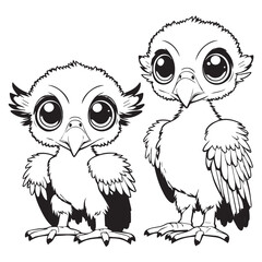 Cute Eagles Familly Animal For Coloring Book Or Coloring Page For Kids Vector Clipart Illustration