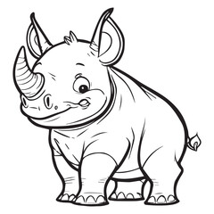 Cute Rhino Animal For Coloring Book Or Coloring Page For Kids Vector Clipart Illustration