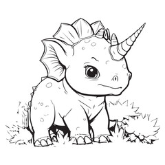 Cute Triceratops Dinosaur Animal For Coloring Book Or Coloring Page For Kids Vector Clipart Illustration
