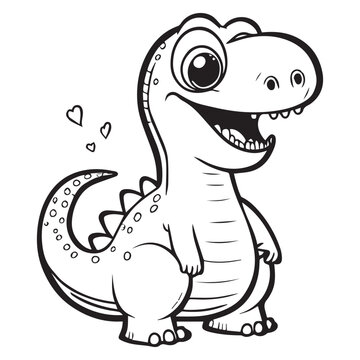 Cute funny Baby Trex Dinosaur Animal For Coloring Book Or Coloring Page For Kids Vector Clipart Illustration