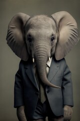 Portrait of baby elephant in a business suit. Generative AI