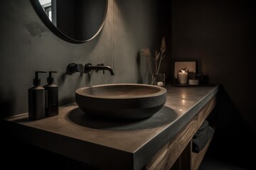 Obraz na płótnie Canvas Elegant 3D Rendered Bathroom, Fusing Boho Design with Japandi Aesthetics for a Unique Ambiance....