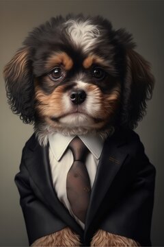 Portrait of baby dog in a business suit. Generative AI