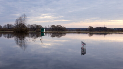 River overflow, spring flood after a snowy winter