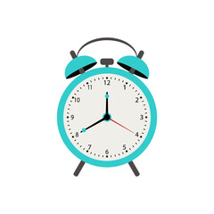 The alarm clock is turquoise on a white background.