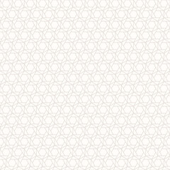 Vector abstract geometric seamless pattern. Subtle thin line texture with hexagons, triangles, grid, lattice. White and beige minimalist ornament. Simple minimal background. Modern repeat geo design