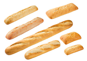 Assortment of different types of bread isolated on a white background