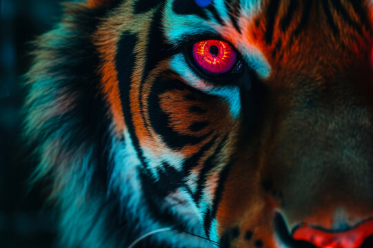 tiger glowing eye closeup generative ai