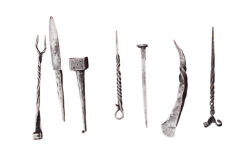 Medieval vintage weapon, isolated on a white background. Reconstruction of the events of the Middle Ages in Europe.