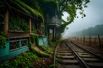 Old Train in the Beautiful Forest