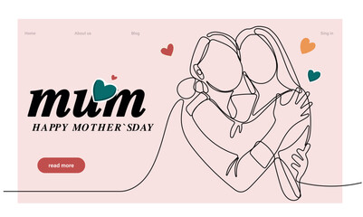 Happy Mother's Day handwritten lettering. Continuous line drawing text design. Vector illustration. Vector illustration