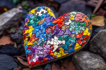 heart from colored puzzles symbol child autism disease generative ai