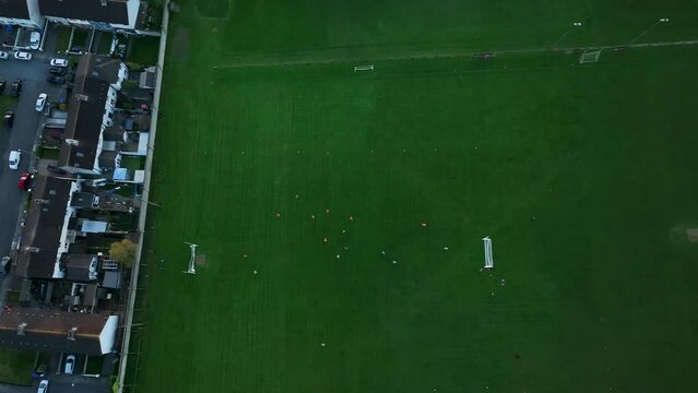 4k. Arial. A game of hurling in a stadium with players in Ireland stadium