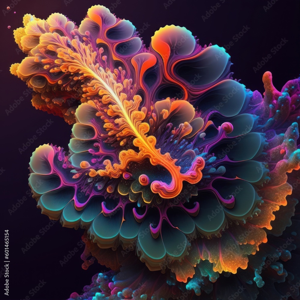 Poster abstract fractal computer generated composition with various geometrical shapes. generative ai