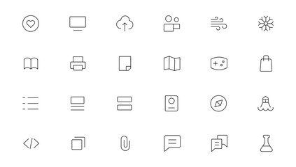 Pixel Perfect. Basic User Interface Essential Set. Line Outline Icons. For App, Web, Print. Editable Stroke. Pixel Stroke Wide with Round Cap and Round Corner