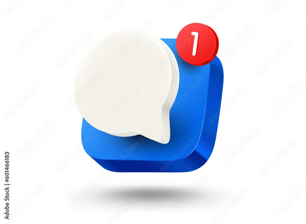 Poster Mobile app button with speech bubble. 3d vector mobile application icon with notification