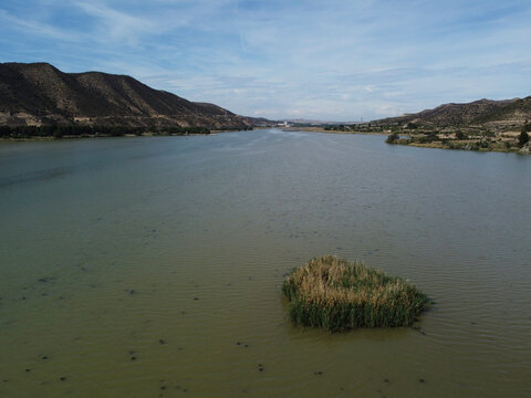 Ebro Rio in Spain with a reservoir and clear water for fishing, relaxing