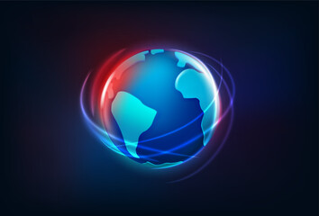 Global network concept. Shining futuristic Earth. 3d vector illustration