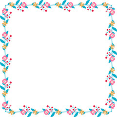 Square Frame flower frame wreath floral leaf borders colorful natural cute blossom love green pink decoration wedding card anniversary celebration greeting success birthday valentine Christmas 