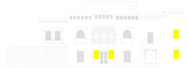 Vector sketch of old colonial classic villa house illustration