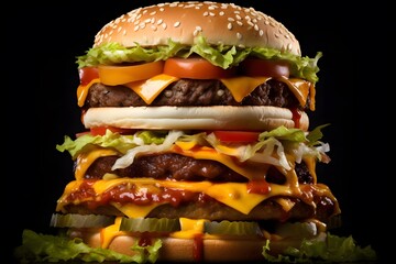 gigantic hamburger on a black background, generated Ai