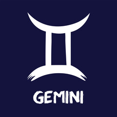 Hand drawn Zodiak signs. White Gemini zodiac icons on a blue background. Astrological symbols of the zodiac. 