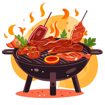  Delicious Barbecue flat style white background