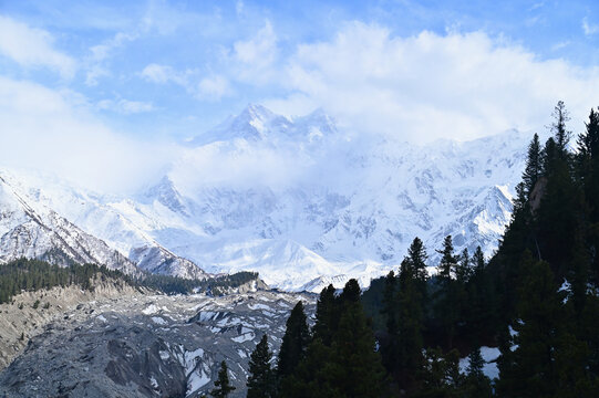 View of Raikot Glaciers and Nanga Parbat Near Fairy Meadows in Pakistan