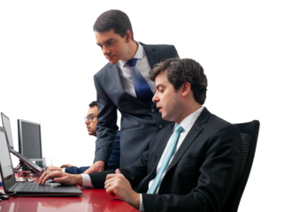 executives analyzing business on computer