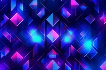 Abstract geometric blue and purple neon background. Generative ai
