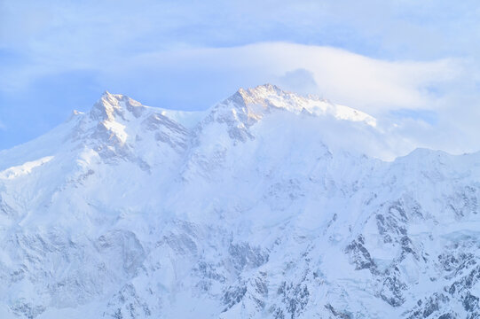 Nanga Parbat Mountain Massif Covered with Snow from Fairy Meadows