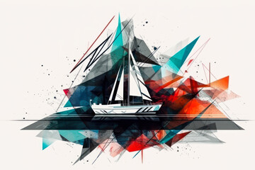 colorful sailboat at sea abstract print generative ai