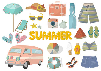 Summer material sticker set ,夏素材セット,PNG
