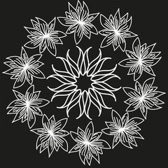 Original beautiful vector pattern of white drawn flowers on a black background