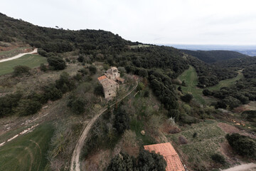 Houses, Church on Mountain, and Overcast Sky - Aerial Perspective