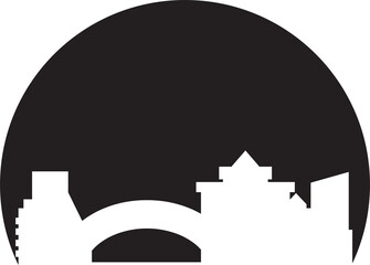 silhouette city skyline in circle illustration