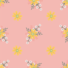 Seamless pattern with hand drawn   flowers and branh with leaves.