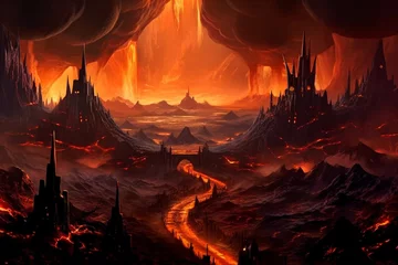 Keuken foto achterwand Baksteen Muspelheim Realm of the Fire. A Nordic Mythology Inferno. Fantasy Nordic Mythology and Viking Mythology. Generative AI