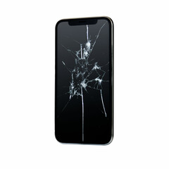 Broken Screen Mobile Phone on White Background - Smashed Screen Mobile Phone