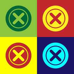 Pop art X Mark, Cross in circle icon isolated on color background. Check cross mark icon. Vector