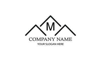 Simple linear logo with initial letter M. Suitable for branding, advertising, real estate, construction, business, business card, etc.
