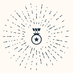 Grey Medal with star icon isolated on beige background. Winner achievement sign. Award medal. Abstract circle random dots. Vector