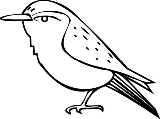 Bird line art illustration with black thin line. PNG with transparent background.