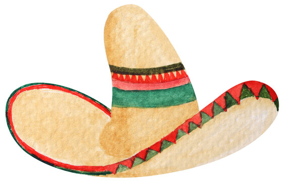 Mexican sombrero hat watercolor.