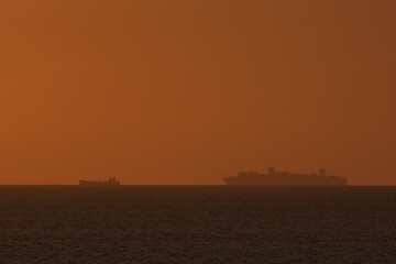 ship with sunset light