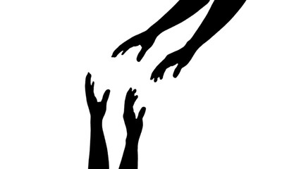 silhouette Helping hands unite together as a team.