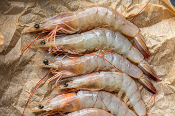 raw shrimp gambas prawn seafood meal food snack on the table copy space food background rustic top view