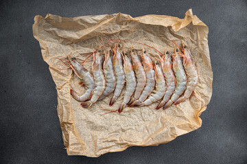 raw shrimp gambas prawn seafood meal food snack on the table copy space food background rustic top view